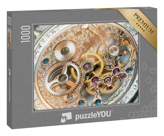 Puzzle „Nahaufnahme eines schönen alten Uhrenwerks“