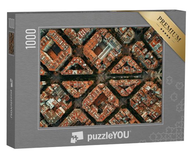 Puzzel 1000 stukjes „Barcelona straat luchtfoto met mooie patronen in Spanje“