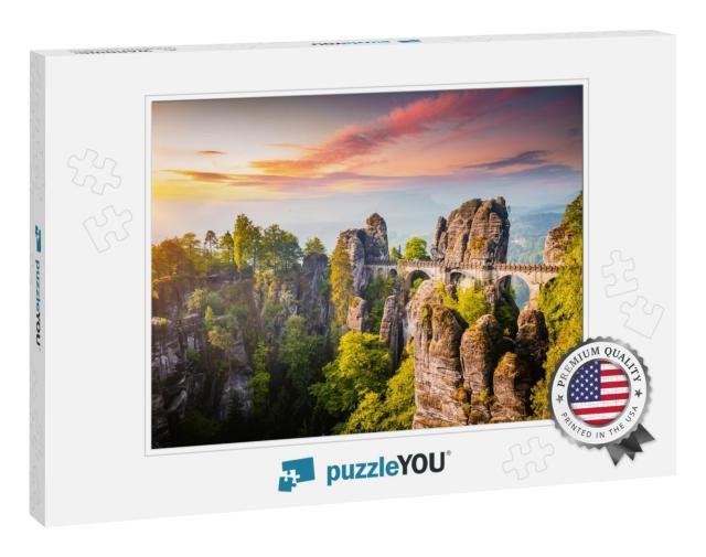 Elbe Sandstone Mountains in the Evening Light. Location S... Jigsaw Puzzle
