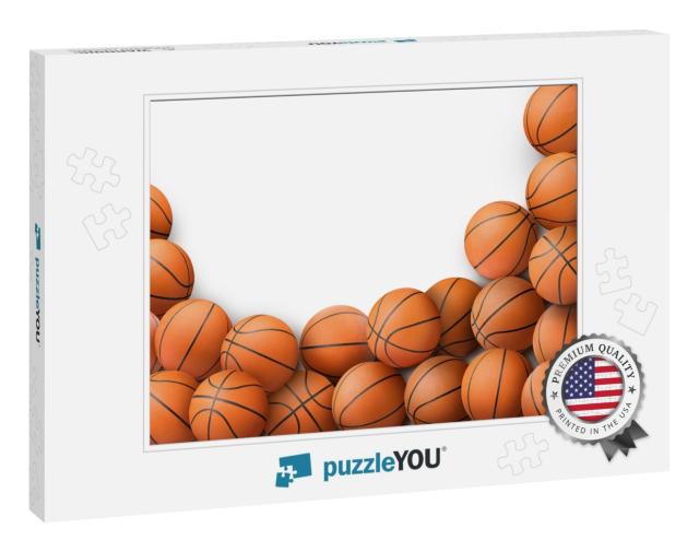 Many Orange Basketball Balls on White Background... Jigsaw Puzzle