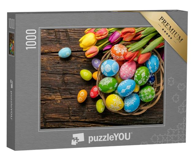 Puzzel 1000 stukjes „Paaseieren en tulpen“