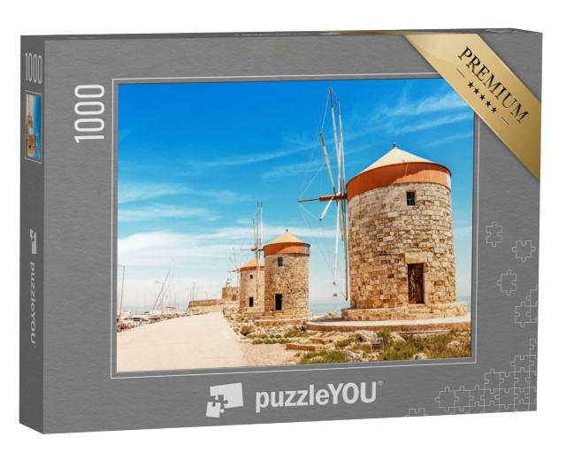 Puzzel 1000 stukjes „Haven van Mandraki op Rhodos met windmolens, Griekenland“