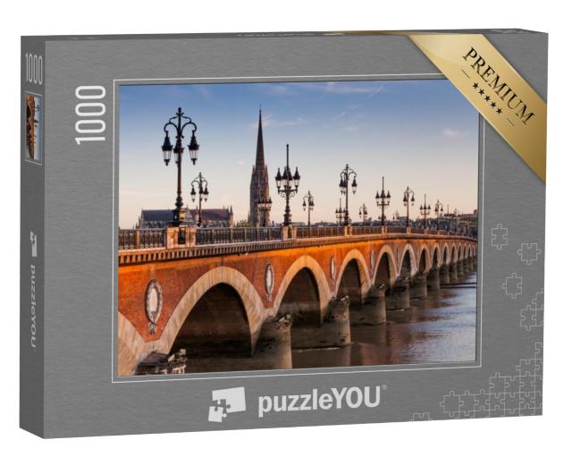 Puzzel 1000 stukjes „Zicht op de Pont de pierre bij zonsondergang, Bordeaux, Frankrijk“