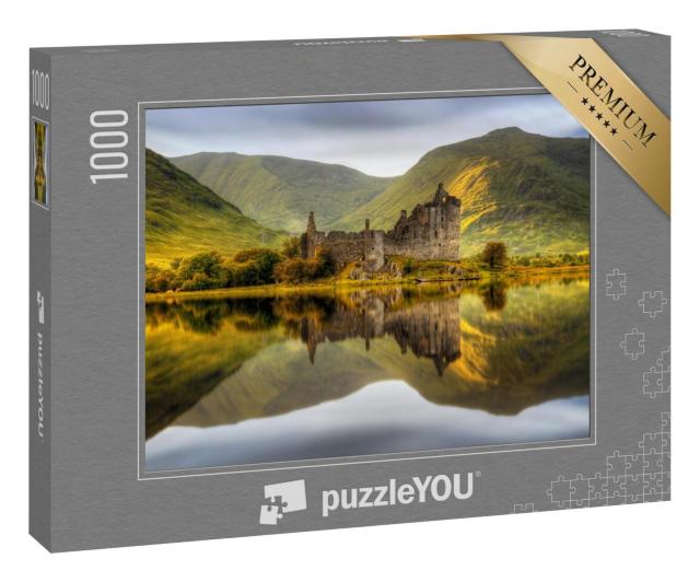 Puzzle 100 Teile „Das Kilchurn Castle spiegelt sich im Loch Awe bei Sonnenuntergang, Schottland“