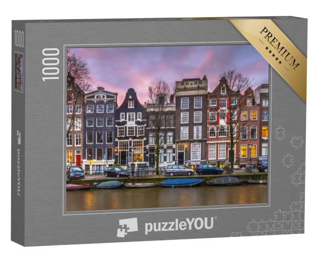 Puzzel 1000 stukjes „Straat met historische kleurrijke grachtenpanden aan de Brouwersgracht, Amsterdam“