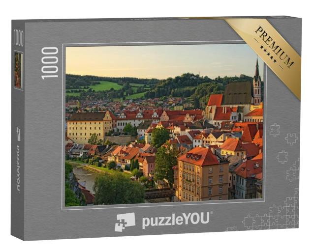 Puzzel 1000 stukjes „Stadsgezicht in de ochtend met rode pannendaken, Krumlov, Tsjechië“