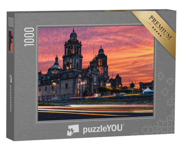 Puzzel 1000 stukjes „Spectaculaire zonsopgang boven de Metropolitan Cathedral in Mexico City“