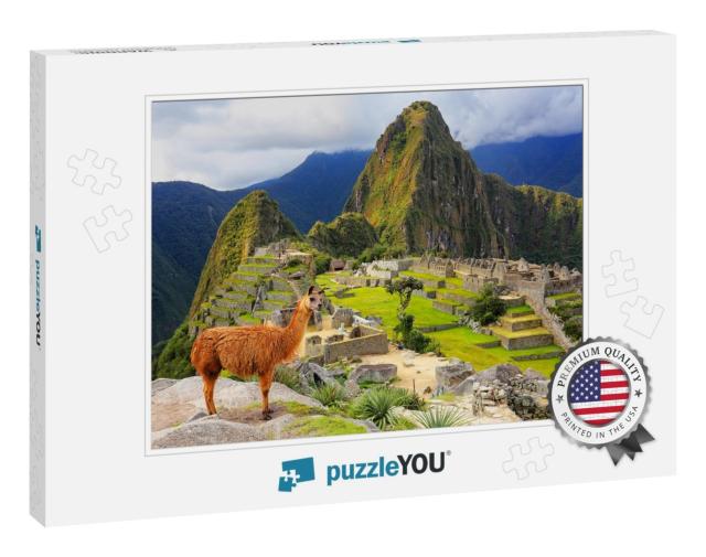 Llama Standing At Machu Picchu Overlook in Peru. in 2007... Jigsaw Puzzle