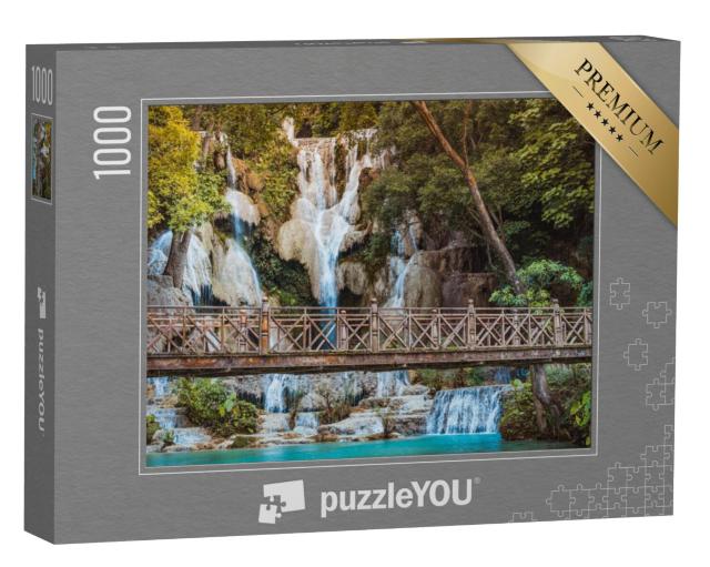 Puzzel 1000 stukjes „Oude brug voor de Kuangsi waterval in Luang Prabang, Laos“