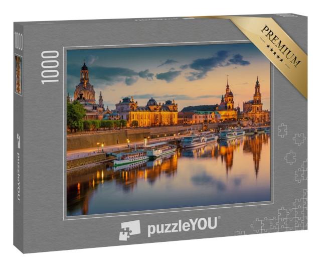 Puzzle 1000 Teile „Dresden an der Elbe: Stadtbild mit Augustbrücke, Sachsen, Deutschland“