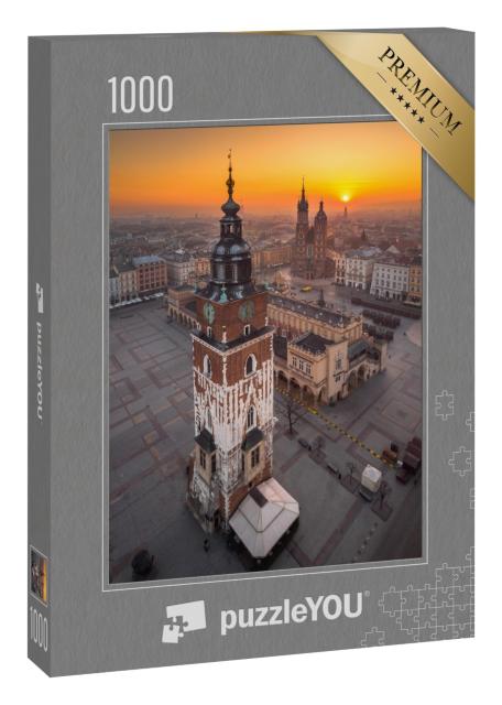 Puzzle 1000 Teile „Luftaufnahme des Marktplatzes in Krakau bei Sonnenaufgang“
