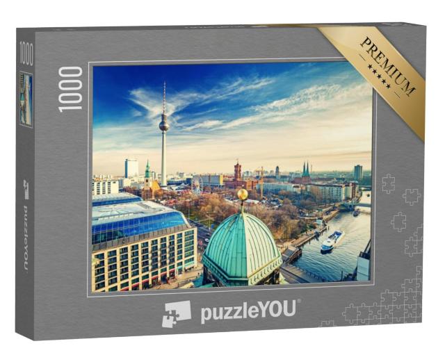 Puzzel 1000 stukjes „Luchtfoto van Alexanderplatz en Spree, Berlijn, Duitsland“