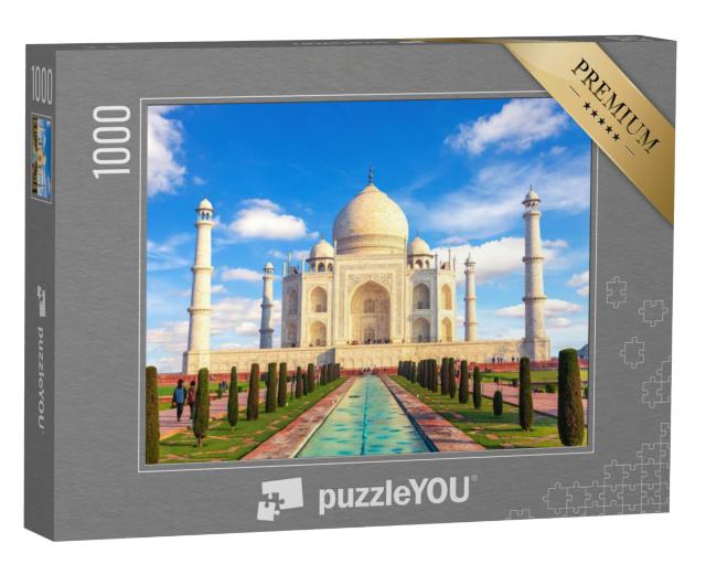 Puzzel 1000 stukjes „Uitzicht op de Taj Mahal op een zonnige dag, India“