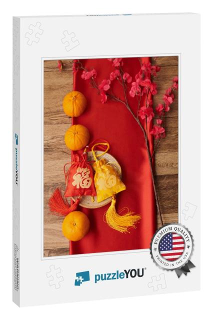 Tangerines, Blooming Peach Branch & Red & Yell... Jigsaw Puzzle