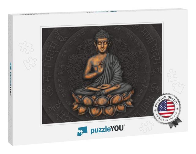Gautama Buddha Against the Background of the Mantra is Om... Jigsaw Puzzle