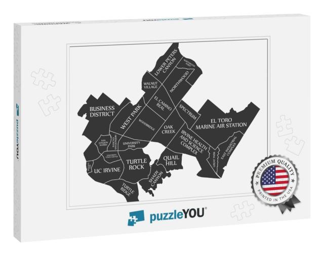 Irvine California City Map USA Labelled Black Illustration... Jigsaw Puzzle