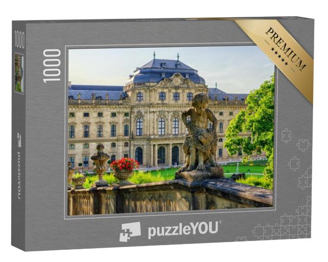 Puzzel 1000 stukjes „Standbeeld en kasteelmuur van de Residentie Würzburg in Duitsland“