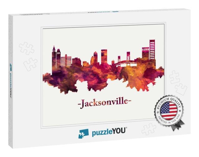 Red Skyline of Jacksonville, a Large City in Northeastern... Jigsaw Puzzle