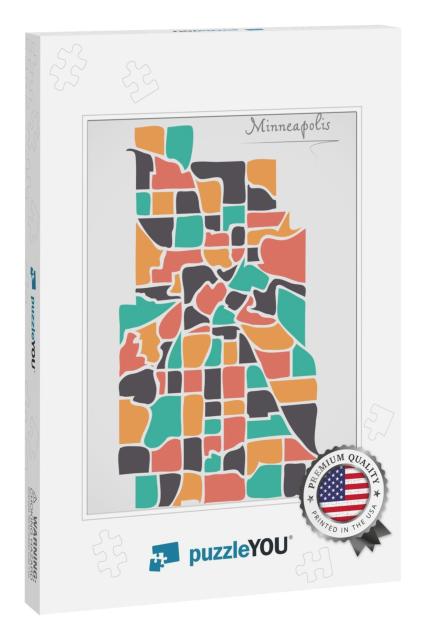 Minneapolis Minnesota Map with Neighborhoods & Modern Rou... Jigsaw Puzzle