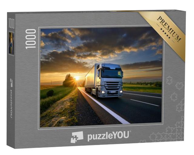 Puzzel 1000 stukjes „Vrachtwagen in de zonsondergang“