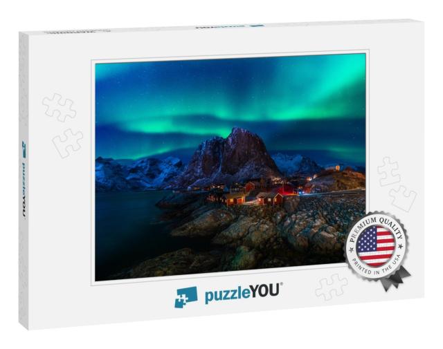 Aurora Lights Are Dancing Over the Sky At a Small Fishing... Jigsaw Puzzle