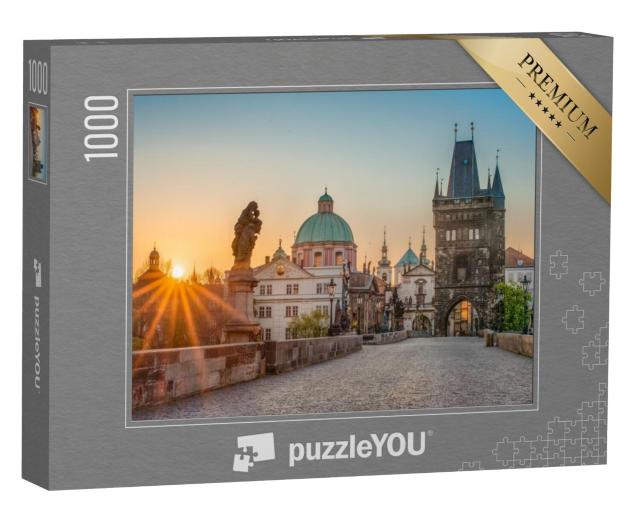 Puzzel 1000 stukjes „Zonsopgang boven de Karelsbrug in Praag, Tsjechië“