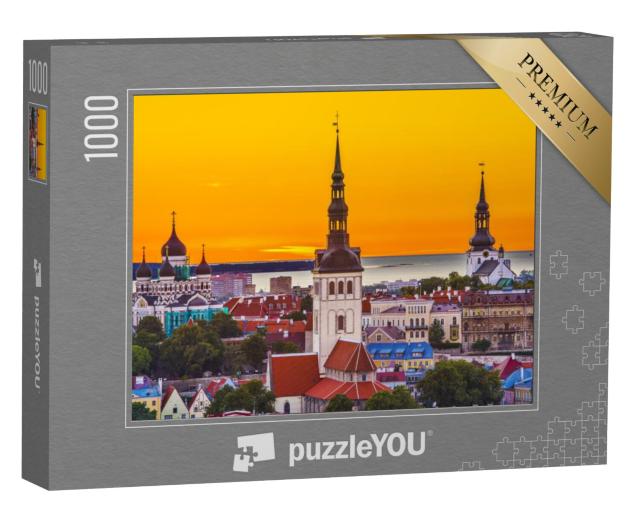 Puzzel 1000 stukjes „Skyline van Tallinn bij zonsondergang, Estland“