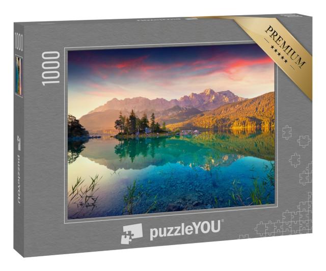 Puzzle 1000 Teile „Sonnenaufgang am Eibsee, deutsche Alpen“