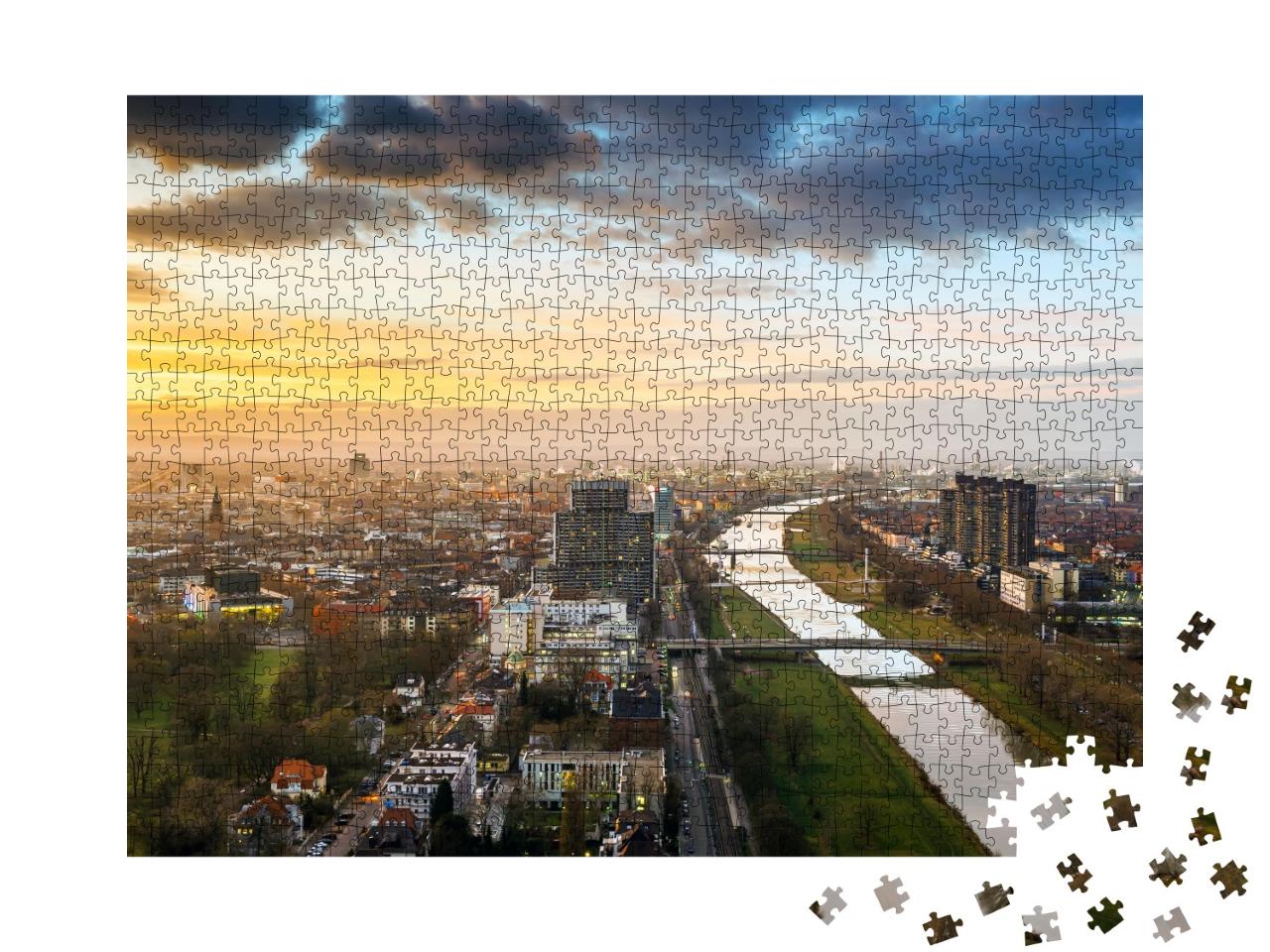 Puzzle 1000 Teile „Mannheim und Ludwigshafen am Abend“