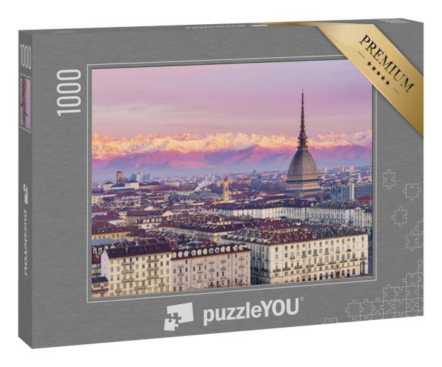 Puzzle 1000 Teile „Über den Dächern von Turin, im Hintergrund die italienischen Alpen“