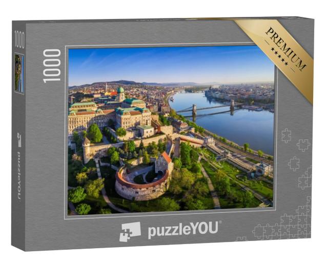 Puzzel 1000 stukjes „Skyline van het Buda Kasteel met de Szechenyi Kettingbrug, Boedapest, Hongarije“