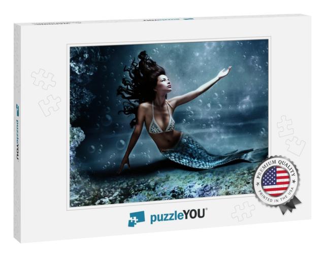 Mythology Being, Mermaid in Underwater Scene, Photo Compi... Jigsaw Puzzle