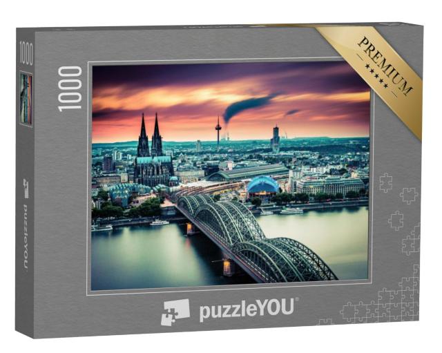 Puzzel 1000 stukjes „Zonsondergang en bewegende wolken boven Keulen, Duitsland“