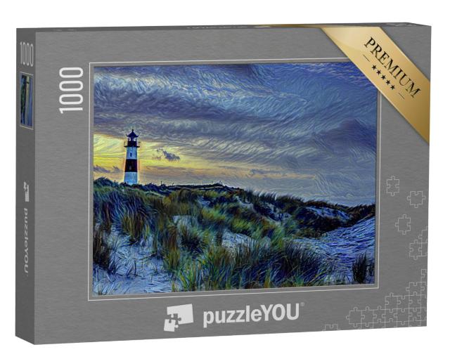 Puzzel 1000 stukjes „in de kunststijl van van Gogh, Sterrennacht - Noordse vuurtoren op Sylt“