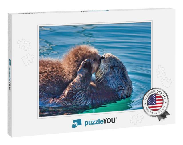 Mother Sea Otter Kissing Her Baby on the Lips... Jigsaw Puzzle