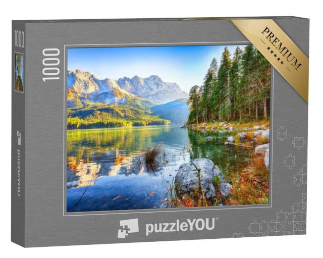 Puzzel 1000 stukjes „Eibsee voor de top van de Zugspitze in de herfstlijst, Beieren, Duitsland“