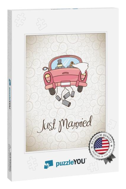 Just Married Over Vintage Background Vector Illustration... Jigsaw Puzzle