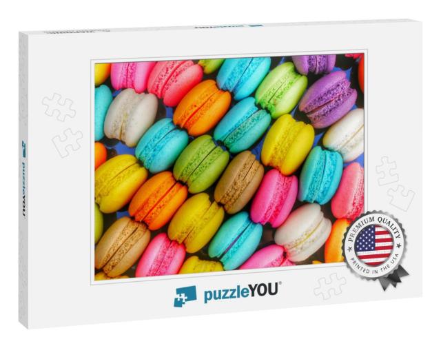 Close Up Colorful Macarons Dessert with Vintage Pastel To... Jigsaw Puzzle
