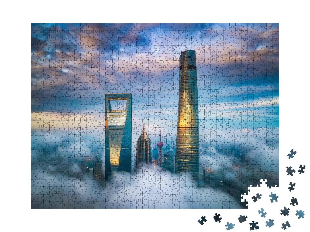 Puzzle 1000 Teile „Über den Wolken: Die Wolkenkratzer von Shanghai Lujiazui“