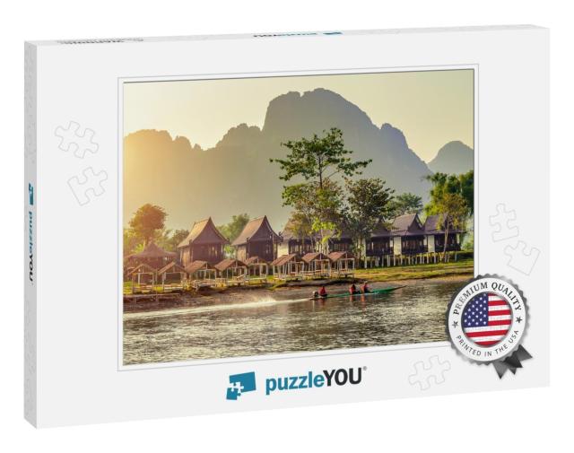 Village & Bungalows Along Nam Song River in Vang Vieng, L... Jigsaw Puzzle