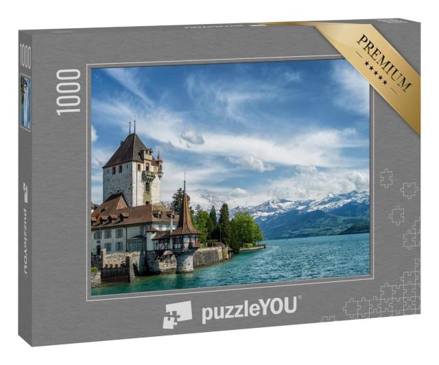 Puzzle 1000 Teile „Wunderschönes Schloss Oberhofen am Thunersee bei Interlaken, Schweiz“