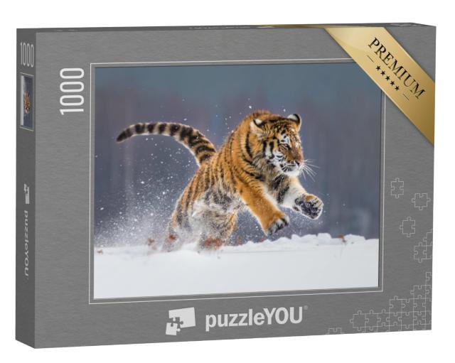 Puzzel 1000 stukjes „Krachtig en majestueus: Siberische tijger in de sneeuw“