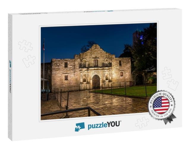 View of the Alamo Mission in San Antonio At Night with Ca... Jigsaw Puzzle