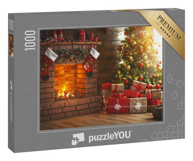 Puzzle 1000 Teile „Weihnachtszimmer, Tannenbaum, Kamin und Geschenke“