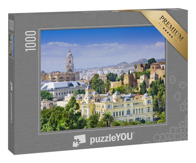 Puzzle 1000 Teile „Stadtbild von Malaga mit Kathedrale und Rathaus, Spanien“