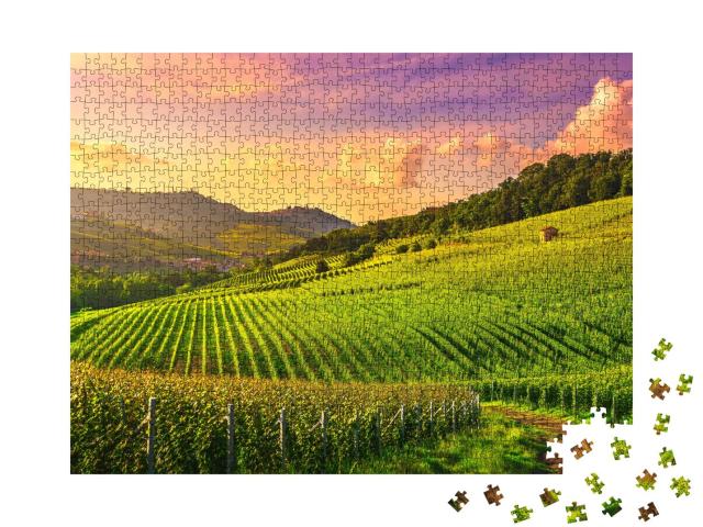 Puzzle 1000 Teile „Sonnenuntergang im Piemont, Norditalien“