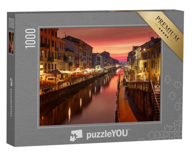 Puzzel 1000 stukjes „Brug over het Naviglio Grande-kanaal, Milaan, Lombardije, Italië“