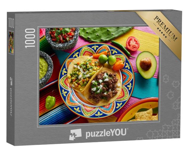 Puzzel 1000 stukjes „Mexicaanse platillo taco's met sauzen“