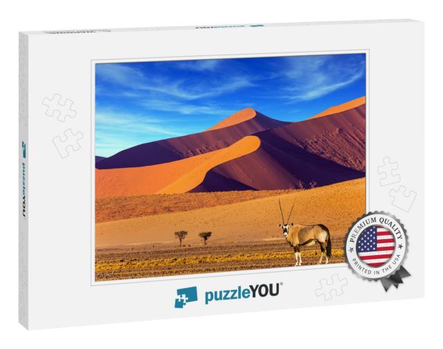 Sunset in Most Ancient in the World Namib Desert. Oryx St... Jigsaw Puzzle