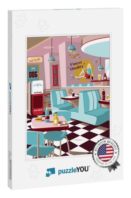 Vector Design, American Restaurant Poster, Fast Food, Ret... Jigsaw Puzzle